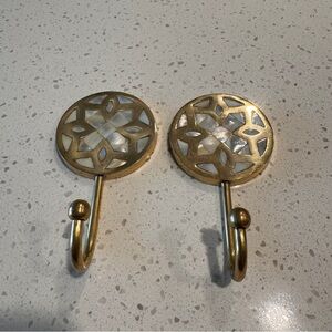 Brass Wall Hooks with Mother-of-Pearl Inlay - Set of 2